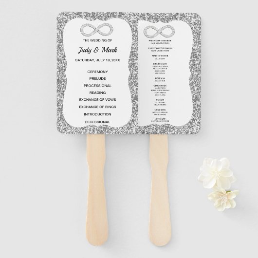 Zilveren Glitter Diamond Infinity Trouwprogramma Handwaaier (Voorkant en achterkant)