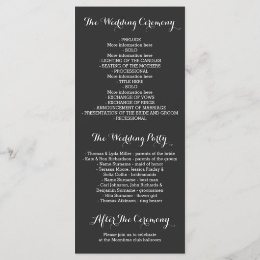 Zilveren Glitter Diamonds Trouwprogramma's Programmakaart (Achterkant)