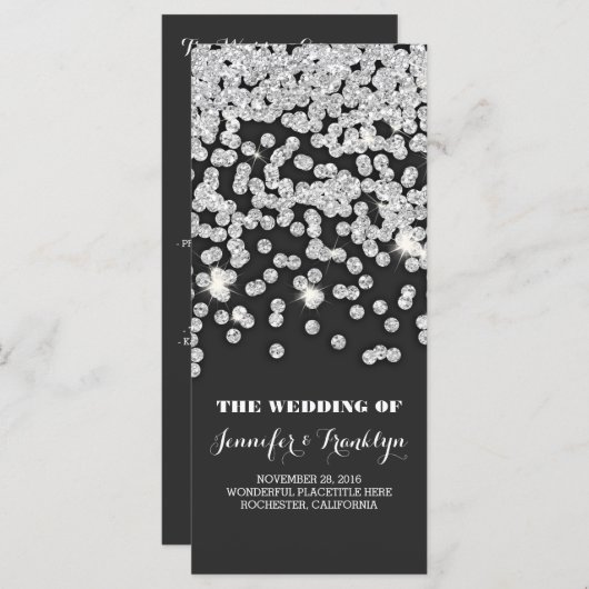 Zilveren Glitter Diamonds Trouwprogramma's Programmakaart (Voorkant / Achterkant)