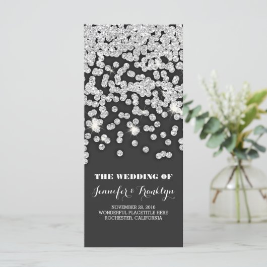 Zilveren Glitter Diamonds Trouwprogramma's Programmakaart (Staand voorkant)