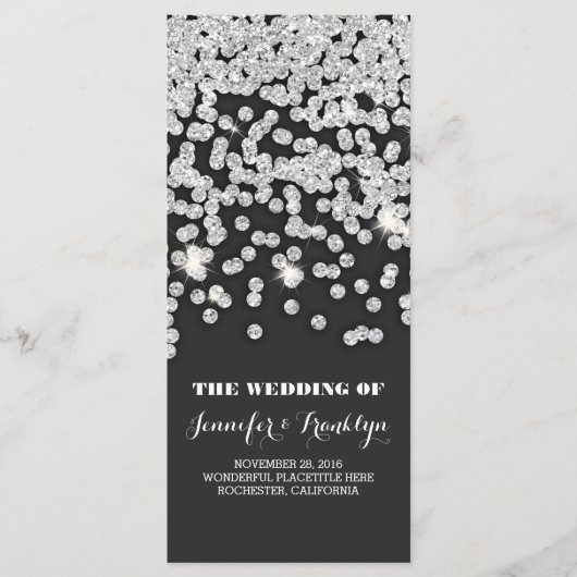 Zilveren Glitter Diamonds Trouwprogramma's Programmakaart (Voorkant)