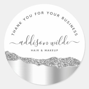 Zilveren Glitter Diamonds Zakelijk Bedankt Ronde Sticker