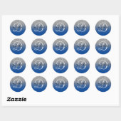 Zilveren Glitter Diep Blauw Ombre Monogram Ronde Sticker (Vel)