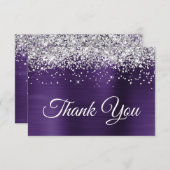 Zilveren Glitter Donker Violet Paars 40e Verjaarda Bedankkaart (Voorkant / Achterkant)