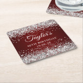 Zilveren Glitter Donkerrood 40ste verjaardag Kartonnen Onderzetters (Schuin)