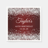 Zilveren Glitter Donkerrood Ombre 40e Verjaardag Servet (Voorkant)