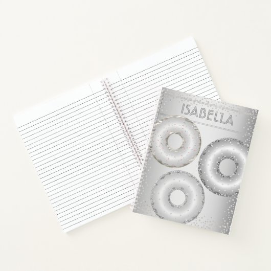 Zilveren glitter donuts naam moderne trendy girly notitieboek (Binnen)
