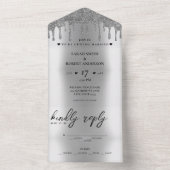 Zilveren Glitter Drip Bruiloft All In One Uitnodiging (Binnen)