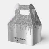 Zilveren Glitter Drip Bruiloft Bedankdoosjes (Achterkant)