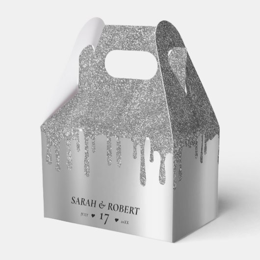 Zilveren Glitter Drip Bruiloft Bedankdoosjes (Achterkant)