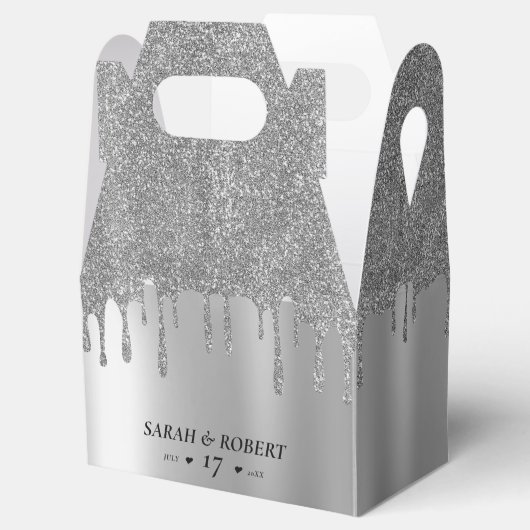 Zilveren Glitter Drip Bruiloft Bedankdoosjes (Geopend)