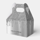 Zilveren Glitter Drip Bruiloft Bedankdoosjes (Voorkant Zijde)