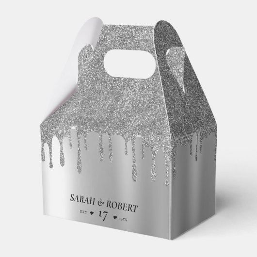Zilveren Glitter Drip Bruiloft Bedankdoosjes (Voorkant Zijde)