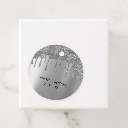 Zilveren Glitter Drip Bruiloft Bedankjes Labels (In situ)