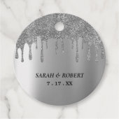 Zilveren Glitter Drip Bruiloft Bedankjes Labels (Voorkant)