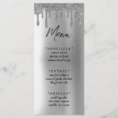 Zilveren Glitter Drip Bruiloft Receptie Menu (Voorkant)