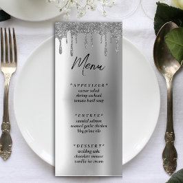 Zilveren Glitter Drip Bruiloft Receptie Menu