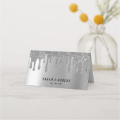 Zilveren Glitter Drip Bruiloft Receptie Plaatskaartje (Achterkant)