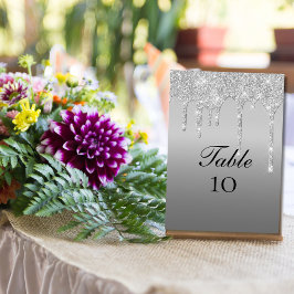 Zilveren Glitter Drip Huwelijk Tafel Nummer Kaarte Kaart