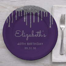 Zilveren Glitter Drip Paarse 40e Verjaardagsfeestj