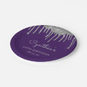 Zilveren Glitter Drip Paarse 60ste Verjaardagsfees Papieren Bordje (Gekanteld)