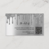 Zilveren Glitter Drip QR Code Bruiloft Details Informatiekaartje (Voorkant)