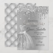 Zilveren Glitter Drip Quinceanera Verjaardag Kaart (Voorkant / Achterkant)