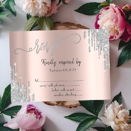  Zilveren Glitter Drips Bat Mitzvah RSVP  Kaart