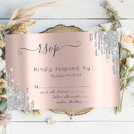  Zilveren Glitter Drips Bat Mitzvah RSVP   Kaart