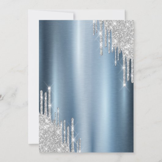 Zilveren Glitter Drips Blauw Metallic 80ste Verjaa Kaart (Achterkant)