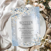 Zilveren Glitter Drips Blauwe Bloemen Zoet 16 Kaart