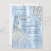 Zilveren Glitter Drips Blauwe Jurk Blauw Metallic Kaart (Voorkant)