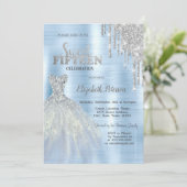 Zilveren Glitter Drips Blauwe Jurk Blauw Metallic Kaart (Staand voorkant)