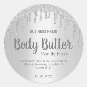 Zilveren Glitter Drips Body Butter Labels