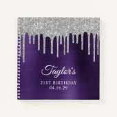 Zilveren Glitter Drips Donker Violet 21e Verjaarda Notitieboek (Voorkant)