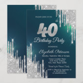 Zilveren Glitter Drips Groen 40e Verjaardag Kaart (Voorkant / Achterkant)