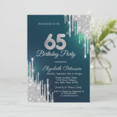 Zilveren Glitter Drips Groen 65e Verjaardag Kaart (Staand voorkant)