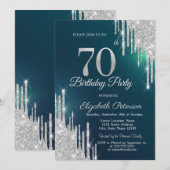 Zilveren Glitter Drips Groen 70e Verjaardag Kaart (Voorkant / Achterkant)