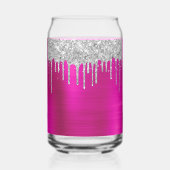 Zilveren Glitter Drips Hot Pink 21st Verjaardag Blikvorm Glas (Achterkant)
