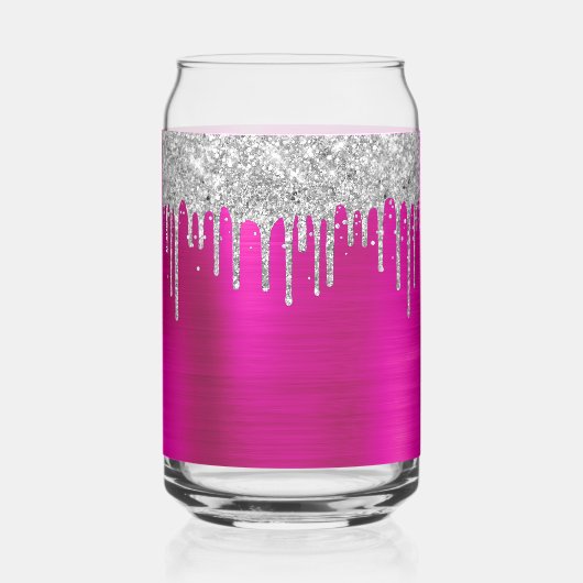 Zilveren Glitter Drips Hot Pink 21st Verjaardag Blikvorm Glas (Achterkant)