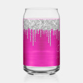 Zilveren Glitter Drips Hot Pink 21st Verjaardag Blikvorm Glas (Rechts)
