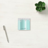 Zilveren Glitter Drips Licht Teal Glans Post-it® Notes (Kantoor)