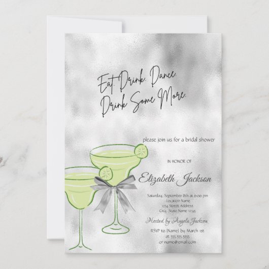 Zilveren Glitter Drips Martini Strik Bruidsdouche Kaart (Voorkant)