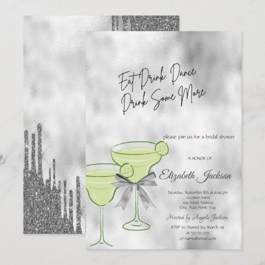 Zilveren Glitter Drips Martini Strik Bruidsdouche Kaart (Voorkant / Achterkant)