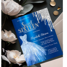 Zilveren Glitter Drips, Metallic Blauwe Jurk Sweet Kaart