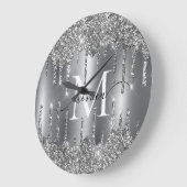 Zilveren Glitter Drips Monogram Met Naam Grote Klok (Hoek)