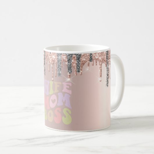 Zilveren Glitter Drips Roos Goud Vrouw Mam Boss Koffiemok (Voorkant rechts)