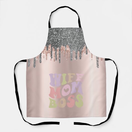 Zilveren Glitter Drips Roos Goud Vrouw Mam Boss Schort (Voorkant)