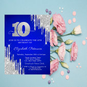 Zilveren Glitter Drips Royal Blue 10e verjaardag Kaart