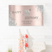 Zilveren Glitter Drips Roze Goud 50ste Verjaardag  Spandoek (Insitu)
